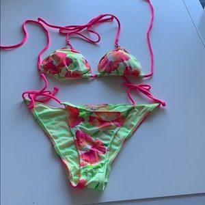 New Hollister pink floral bikini XS top S bottom